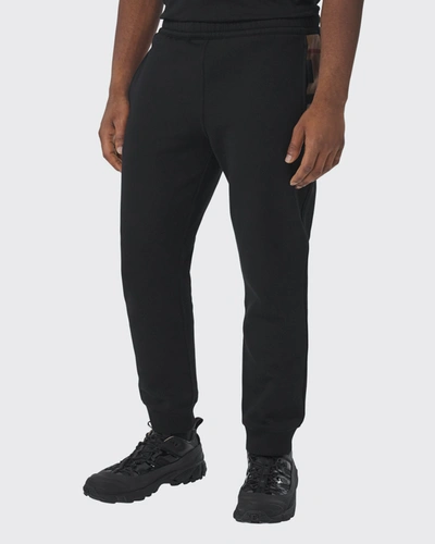 Shop Burberry Men's Check-panel Sweatpants In Black