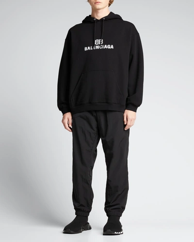Shop Balenciaga Men's Pixel-logo Pullover Hoodie In Noir/ecru