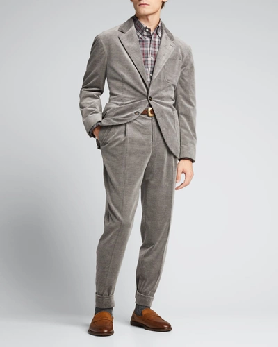Shop Brunello Cucinelli Men's Fine Corduroy 3-patch Suit In Grey