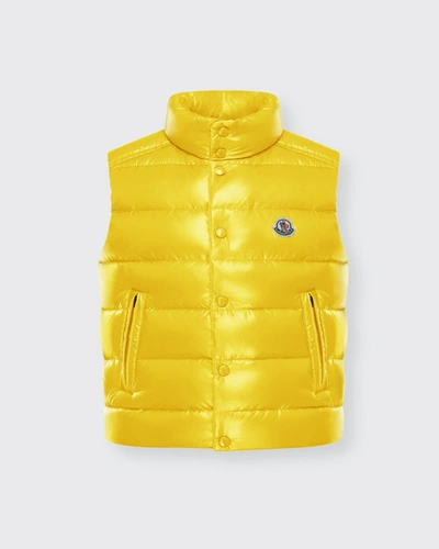 Shop Moncler Boy's Tib Logo Quilted Vest In 10h Yellow