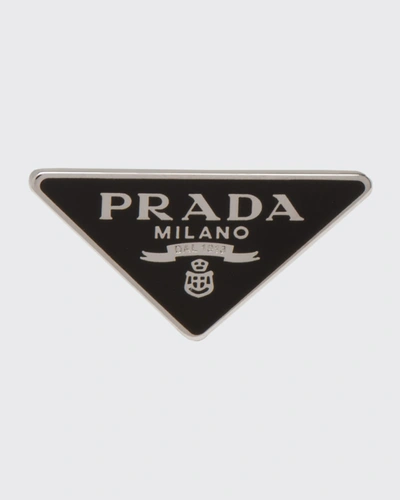 Shop Prada Enamel Triangle Logo Clip Earring, Left In F0002 Nero