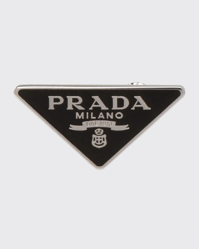 Shop Prada Enamel Triangle Logo Clip Earring, Right In F0002 Nero