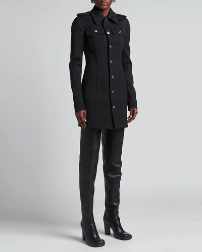 Shop Bottega Veneta Collared Button-down Cavalry Wool Dress In 1000 Black