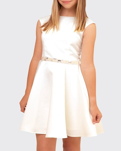 Un Deux Trois Girl's Fit-and-flare Belted Dress In Ivory