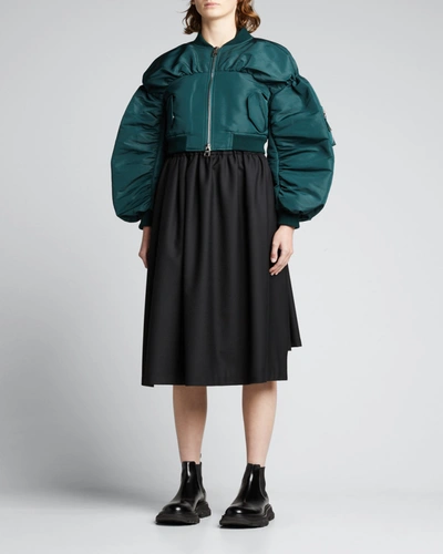 Shop Alexander Mcqueen Puff-sleeve Cropped Bomber Jacket In Green