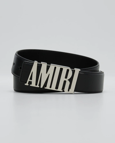Shop Amiri Men's Logo Leather Belt In Black Bl
