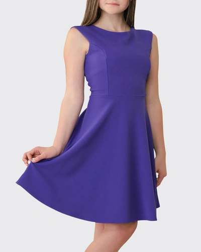 Shop Un Deux Trois Girl's Textured Cap Sleeve Dress In Purple