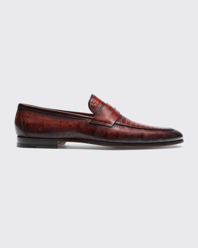 Shop Magnanni Men's Vincente Lizard Penny Loafers In Cognac