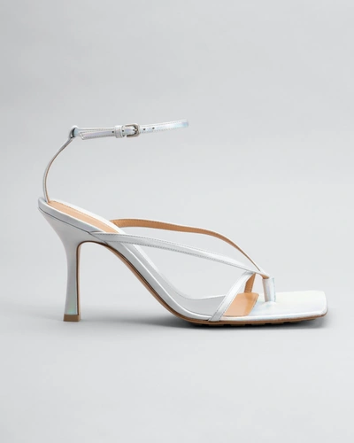 Shop Bottega Veneta Multi Strap Iridescent Stretch High-heel Sandals In Moon