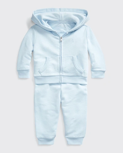 Shop Ralph Lauren Boy's Atlantic Terry Fleece Jogger Set, Sizes 3m-24m In Beryl Blue