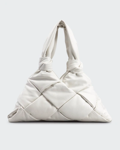 Shop Bottega Veneta Padded Lock Small Woven Tote Bag In White