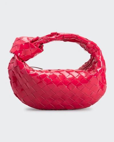 Shop Bottega Veneta Mini Jodie Intrecciato Patent Leather Hobo Bag In Candy Stripe