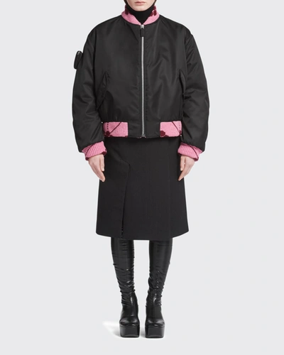 Shop Prada Re-nylon Printed Bomber Jacket In F004p Nero Rosa