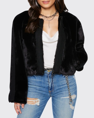 Shop Ramy Brook Paola Short Faux-fur Jacket In Black