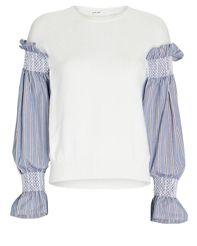 Shop Adeam Hemlock Striped Sleeve Sweater In White