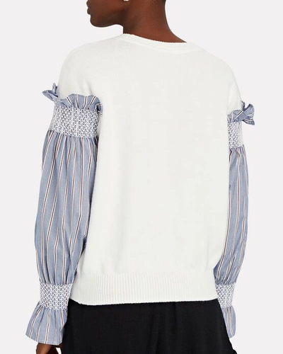 Shop Adeam Hemlock Striped Sleeve Sweater In White