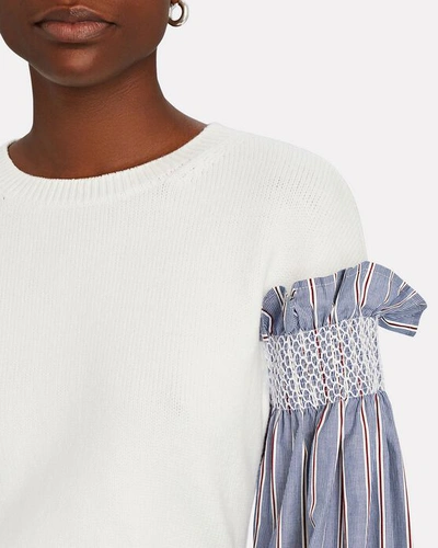 Shop Adeam Hemlock Striped Sleeve Sweater In White