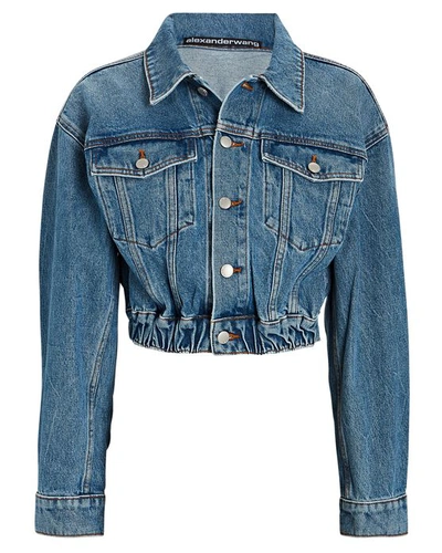 Shop Alexander Wang Cropped Denim Jacket In Medium Wash Denim