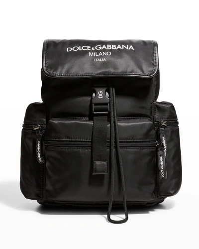 Shop Dolce & Gabbana Kids' Nylon Backpack With Dolce Address Patch In Black
