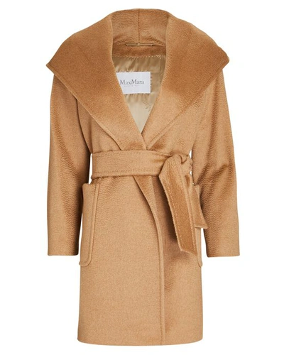 Shop Max Mara Rialto Camel Hair Wrap Coat In Beige