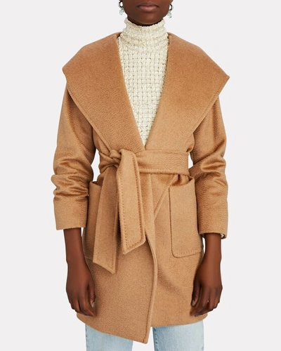 Shop Max Mara Rialto Camel Hair Wrap Coat In Beige