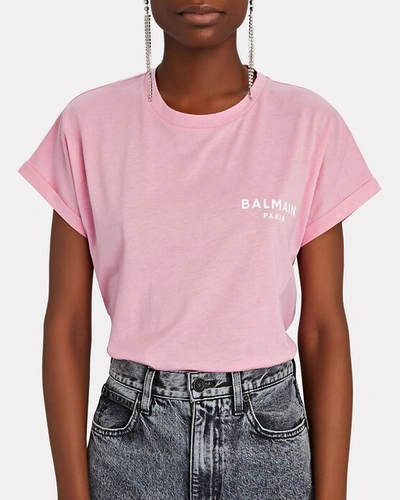 Shop Balmain Cropped Logo T-shirt In Pink