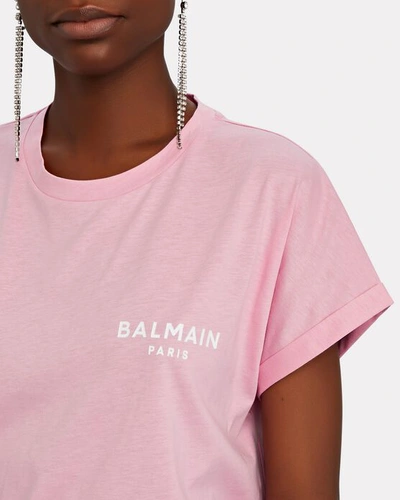 Shop Balmain Cropped Logo T-shirt In Pink