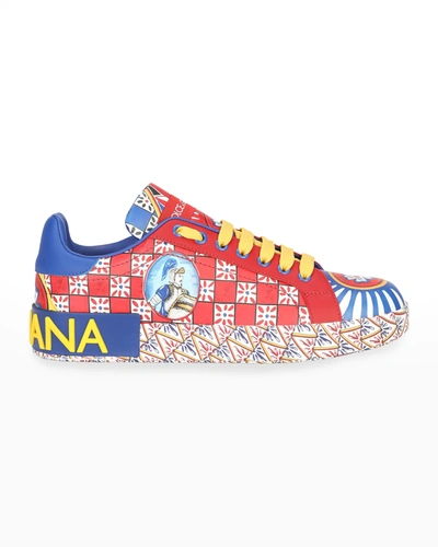 Shop Dolce & Gabbana Checked Leather Low-top Sneakers In Multicolor