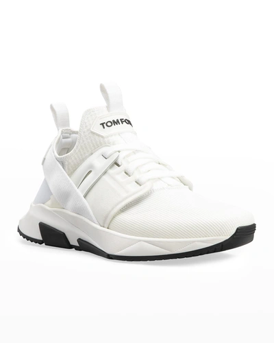 Shop Tom Ford Men's Mesh %26 Leather Heel-strap Trainer Sneakers In U1000 White