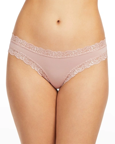 Fleur't Iconic Lace-trim Thong In Ash Rose