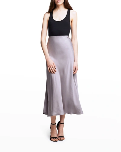 Shop L Agence Clarisa Bias Midi Skirt In Steeple Gray