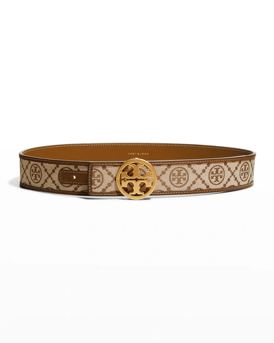 Shop Tory Burch T Monogram Jacquard Belt In Hazelnut