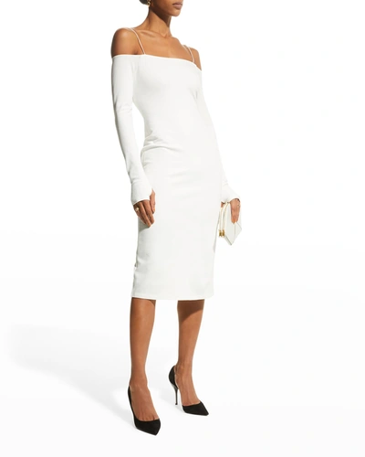 Shop Alice And Olivia Dorinda Off-shoulder Fitted Midi Dress In Off White