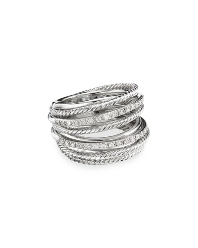 David Yurman Sterling Silver Crossover Wide Ring With Diamonds, 7 In Diamond