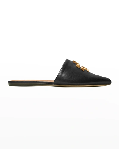 Tory Burch Eleanor Leather Medallion Flat Mules In Black | ModeSens