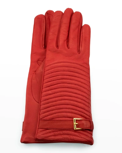 Shop Portolano Cashmere-lined Napa Belt Gloves In Oriental Red