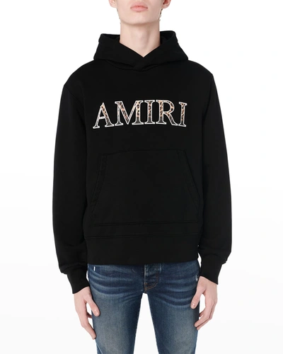 Shop Amiri Men's Leopard-logo Pullover Hoodie In Black