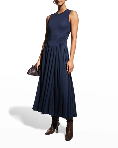 Shop Rebecca Taylor Ruched-waist Sleeveless Dress In Navy