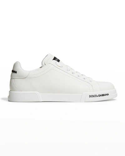 Shop Dolce & Gabbana Men's Portofino Calf Leather Low-top Sneakers In White