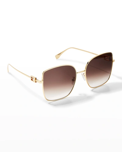 Shop Fendi Iconic Baguette Square Metal Sunglasses In Shiny Endura Gold