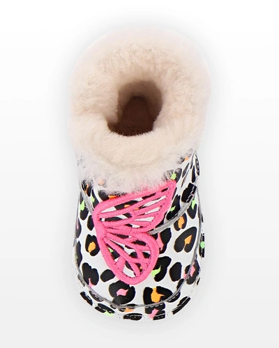 Shop Sophia Webster Girl's Leopard-print Butterfly Snow Boots With Fur Trim, Baby In Leopard Orange