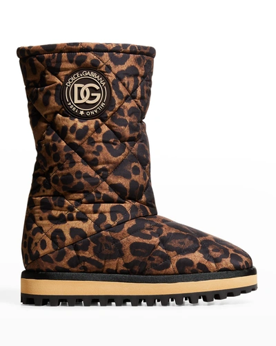 Shop Dolce & Gabbana Men's City Quilt Leopard-print Weather Boots In Multicolor