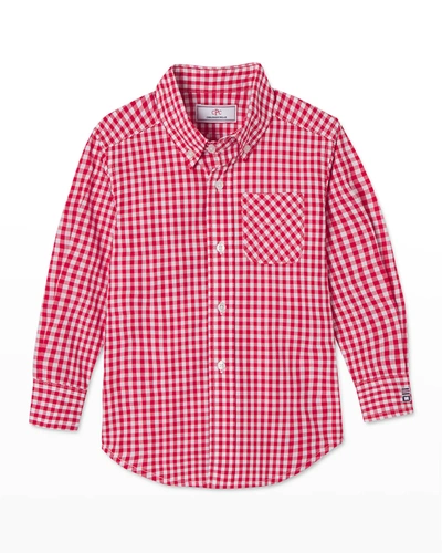Shop Classic Prep Childrenswear Boy's Owen Long-sleeve Gingham Shirt In Crimson Gingham