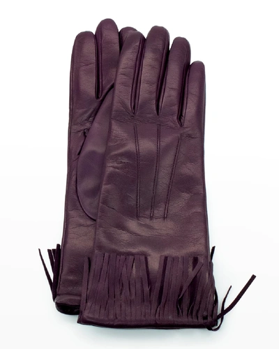 Shop Portolano Cashmere-lined Fringe Napa Gloves In Aubergine
