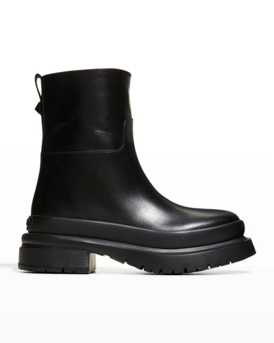 Shop Valentino Men's Shiny Leather Ankle Boots In Black