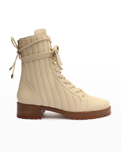 Shop Alexandre Birman Clarita Quilted Zip Leather Combat Boots In Eggshell