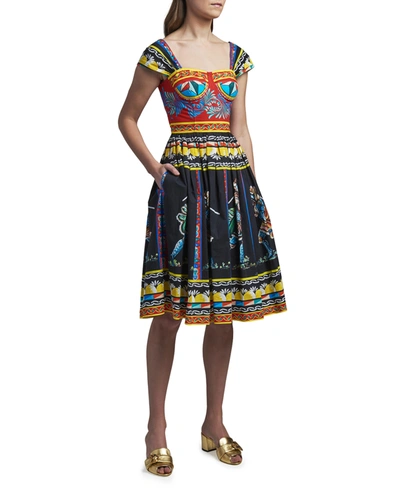 Shop Dolce & Gabbana Mixed Print Cotton Dress In Multi Pattern