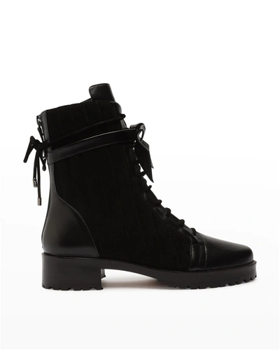 Alexandre Birman Clarita Quilted Suede And Leather Combat Boots In Black