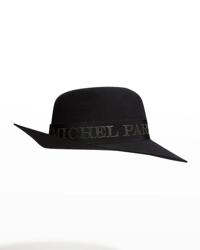 Shop Maison Michel Virginie Logo Felt Fedora Hat In Black