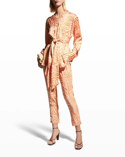 Shop Adriana Iglesias Enza Zebra-print Pajama Top In Orange Zebra